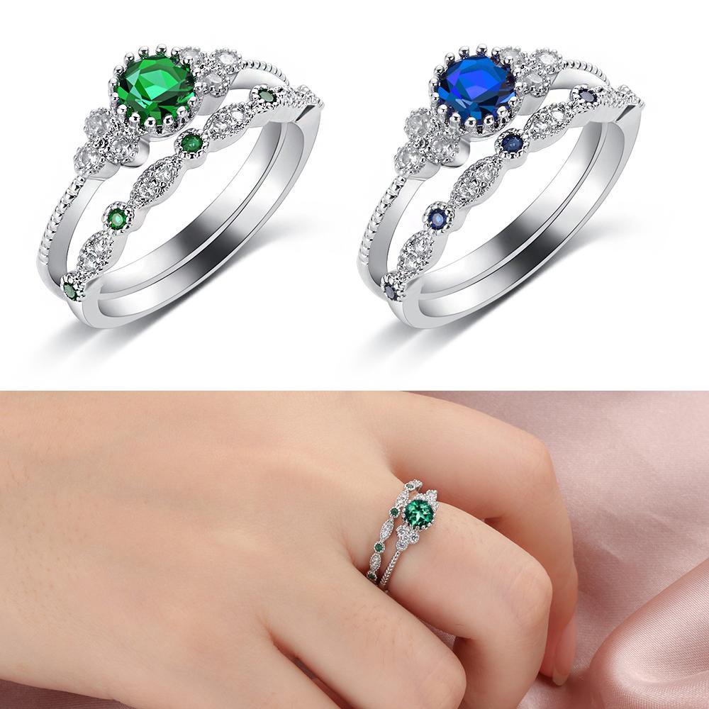 Lily Blue Set Cincin Baru Wanita Perhiasan Pengantin Safir