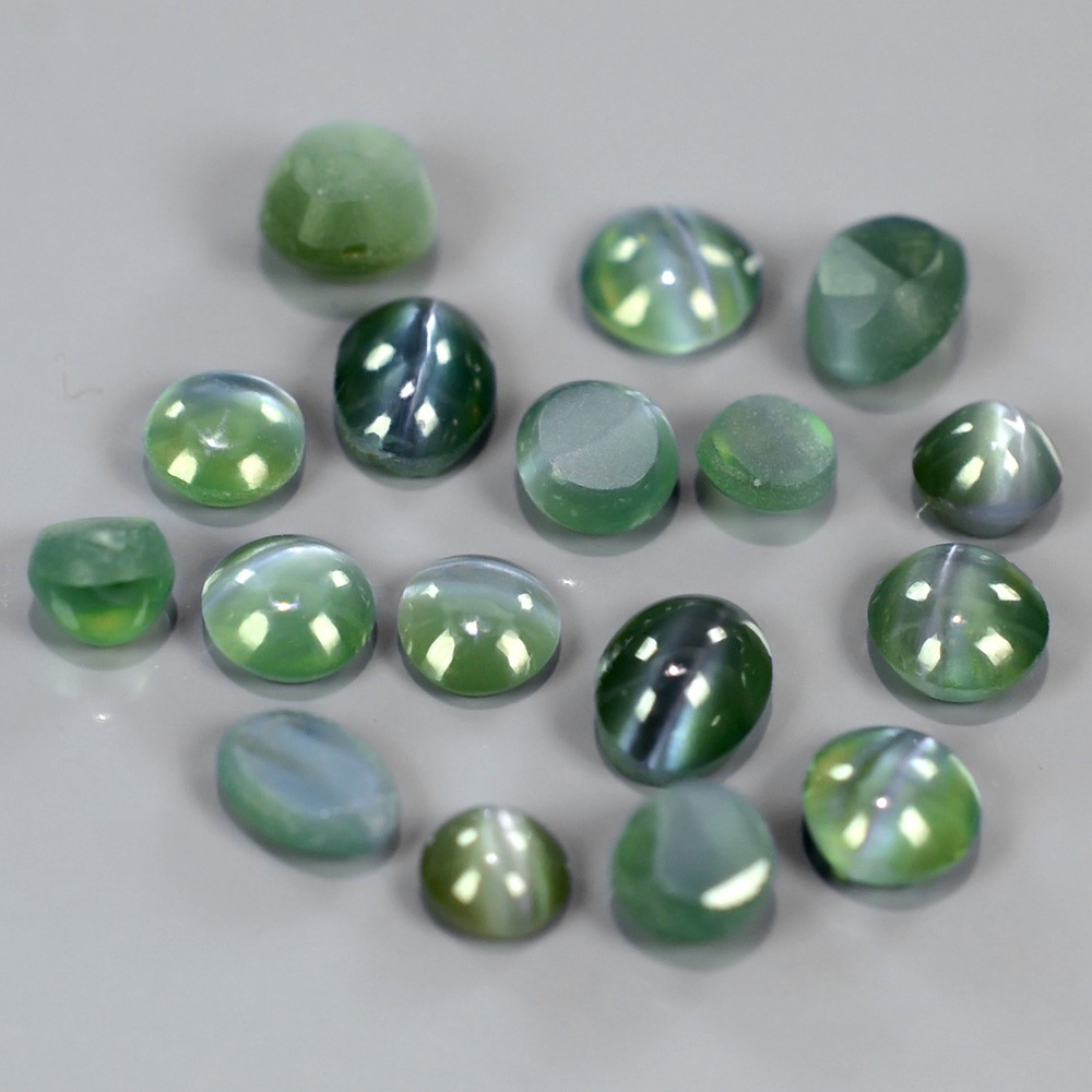 Lot 2.08tcw Round &amp; Oval Cabochon Natural Green Sharp Cat's Eye ALEXANDRITE AXD003