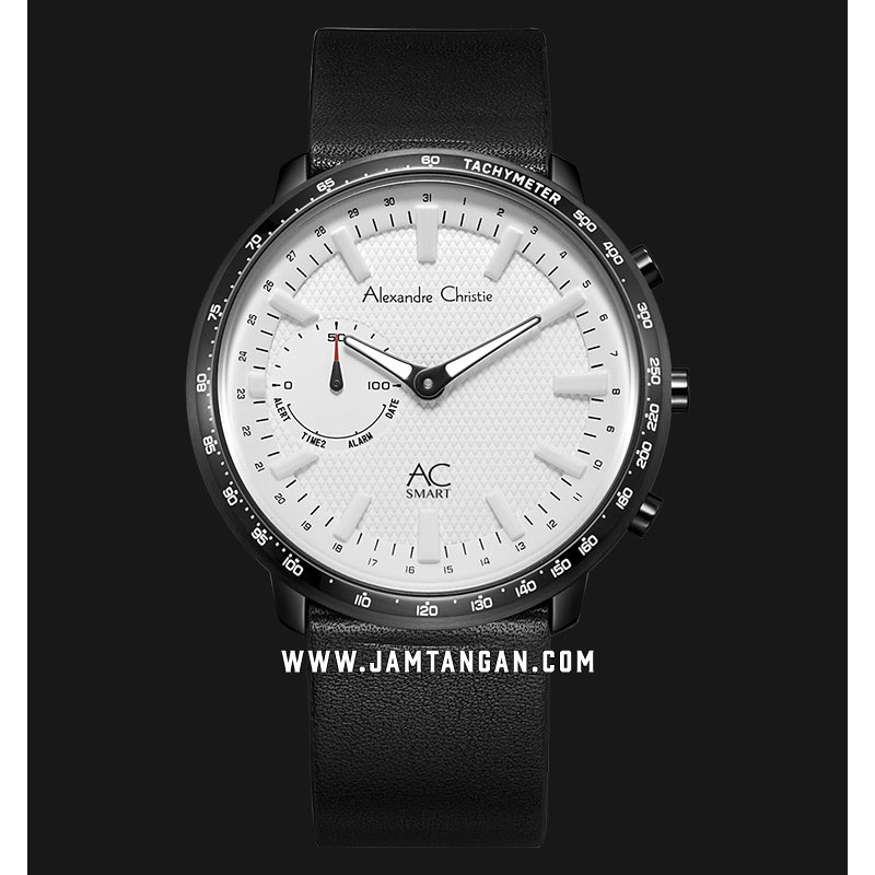 Alexandre Christie AC S001 MF LIPSL Hybrid Smartwatch Men Silver Dial Black Leather Strap