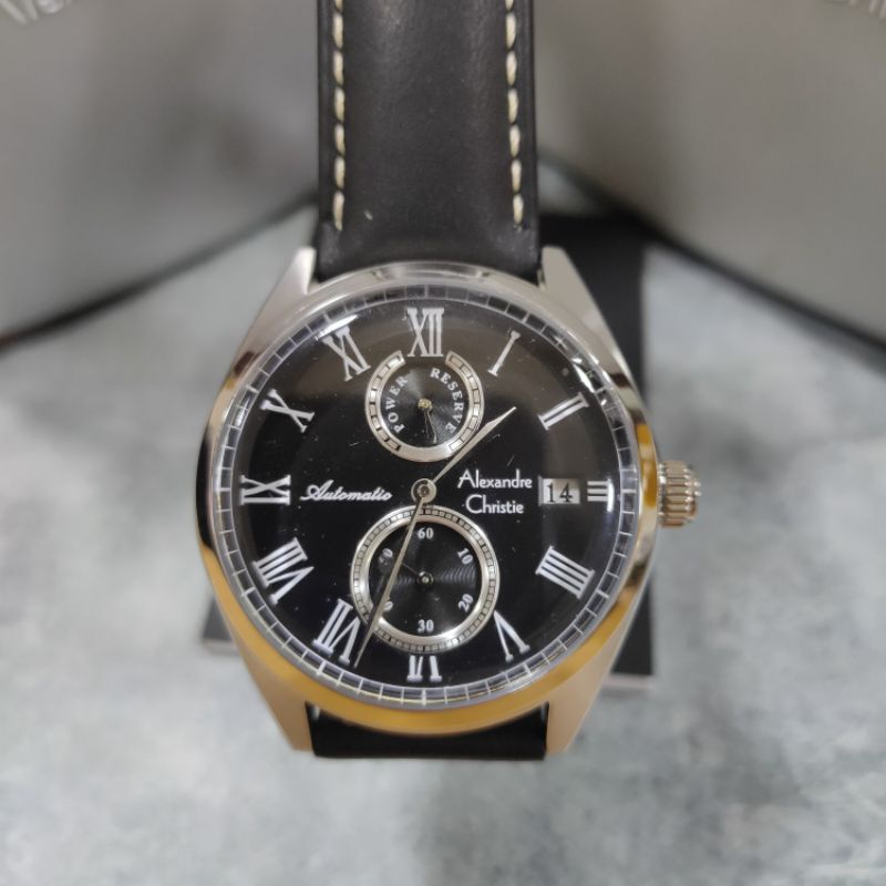 Jam Alexandre Christie AC 3040 MA LSS Silver Pria Kulit Hitam Bulat