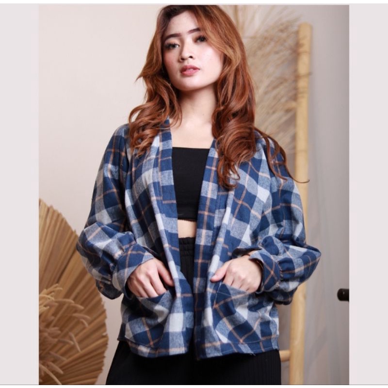 Baju Wanita Cardigan Outer Flanel Batwing