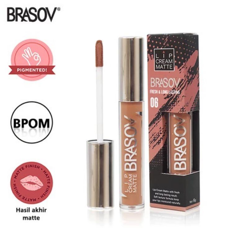 BRASOV Lip Cream Matte Fresh &amp; Long Lasting BPOM Netto 6g