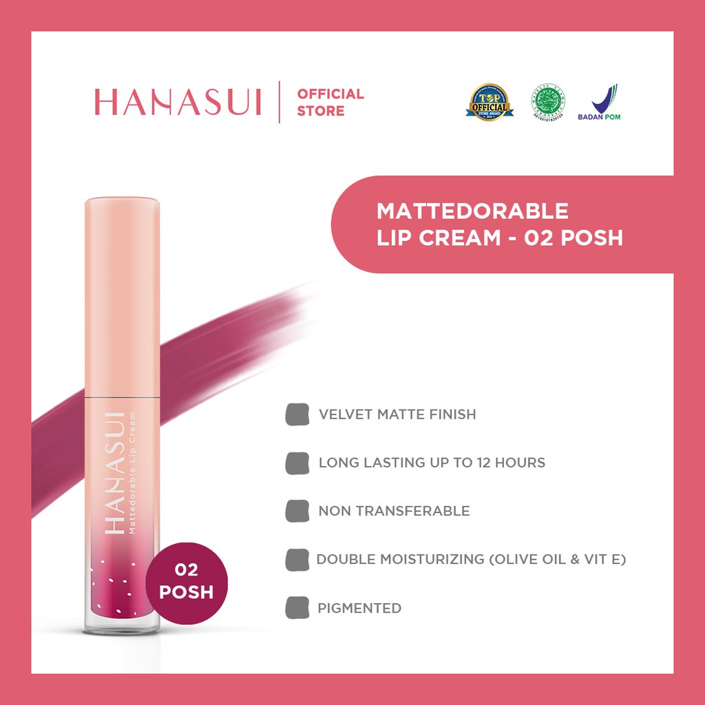 BISA COD -  HANASUI MATTEDORABLE LIPCREAM MATTE, WATERPROOF RINGAN DAN TAHAN LAMA ORIGINAL BPOM