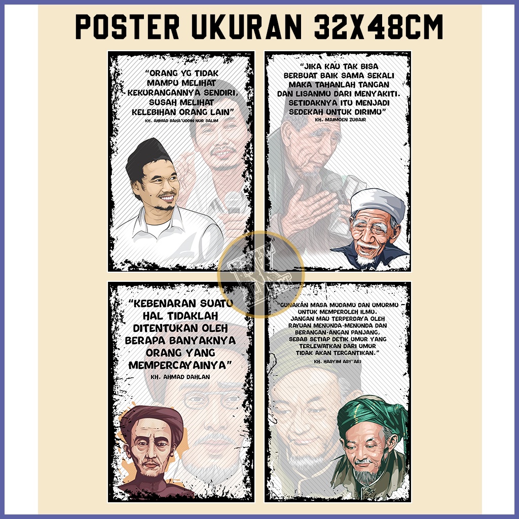 POSTER DINDING/ GUS BAHA / KH MAIMOEN / KH AHMAD DAHLAN / KH HASYIM ASY'ARI / POSTER ULAMA / POSTER 