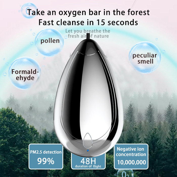 Kalung Air Purifier / Humidifier / Ozone Generator Ion Negatif Mini Dapat Dipakai