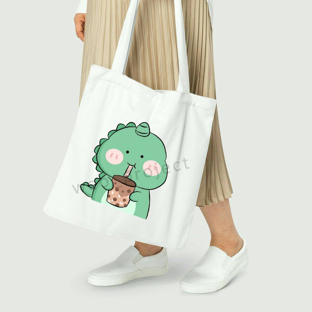 TOTE BAG KANVAS / TOTE BAG WANITA / TOTE BAG DINO , PIZZA , MOVIE