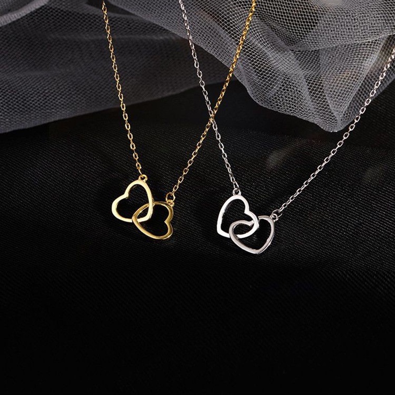 Fashion Heart To Heart Pendant Necklace Kalung Korea Love Clavicle Chain Necklaces for Women Lady Jewelry Girlfriend Gift