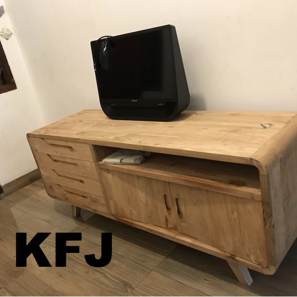 Meja Bufet Rak Tv Retro Jati Mentah - Cokelat
