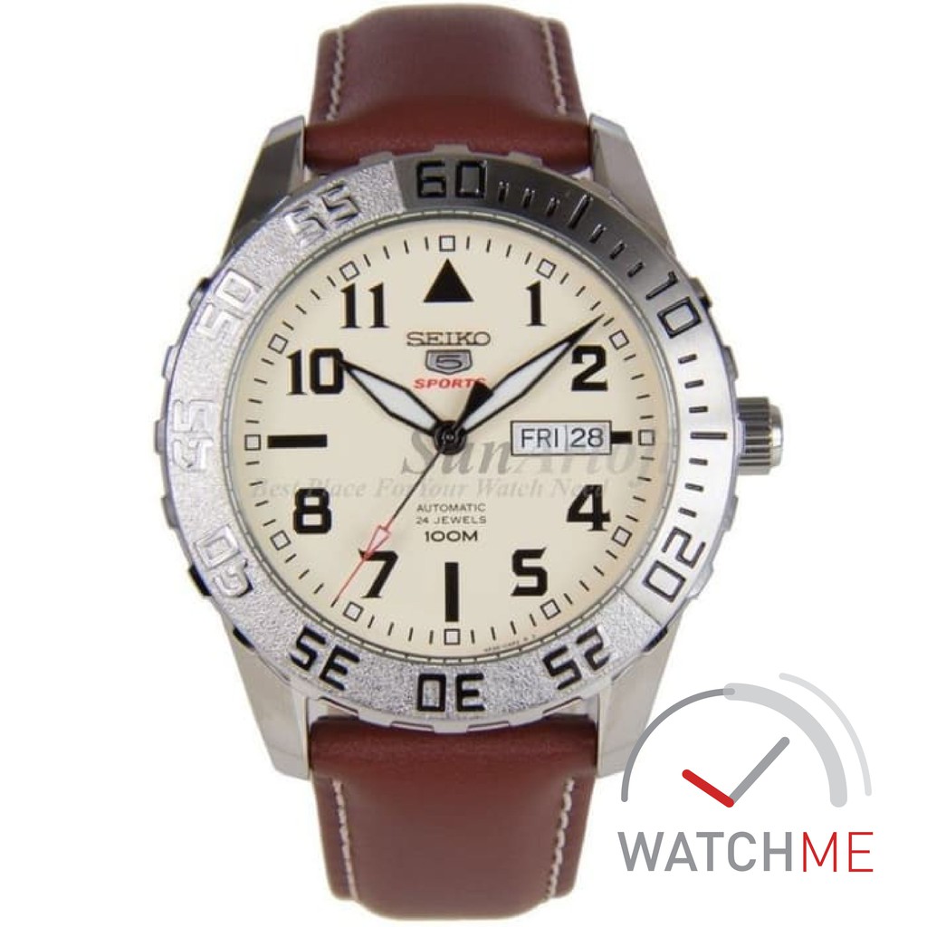 Jam Tangan Seiko 5 SRP757K1 Automatic Beige Dial 100m Brown Leather Strap Original Bergaransi
