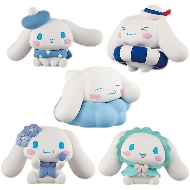 5pcs/Set Kawai Sanrio Anime Figure Toy Cinnamoroll Daily Swimming Ring Big-eared Dog Doll DIY Birthday Cake Decoration Ornaments