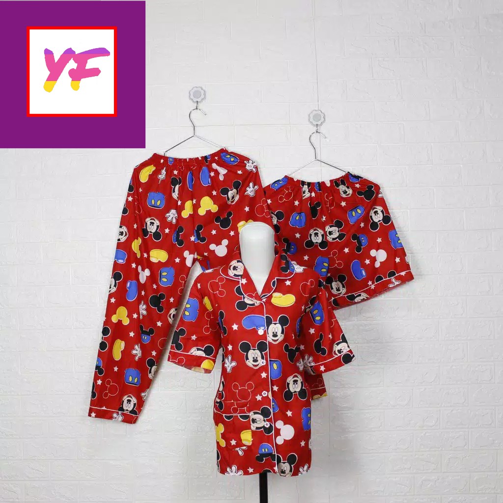 Piyama Baju Tidur Wanita Dewasa 3in1 EROPA JUMBO KARAKTER MICKEY MOUSE RED