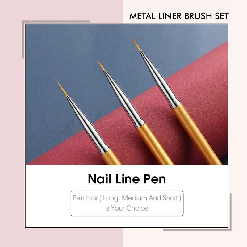 Metal painting gel brush set isi 3pcs liner line striping brush gel polish paint lukis kuas nail art