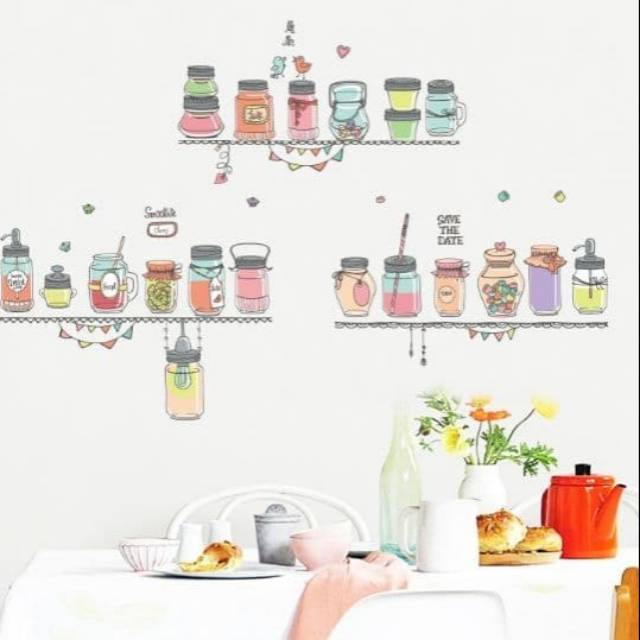  Stiker  Dinding  Wallpaper 60x90cm Motif Karakter botol Jar 