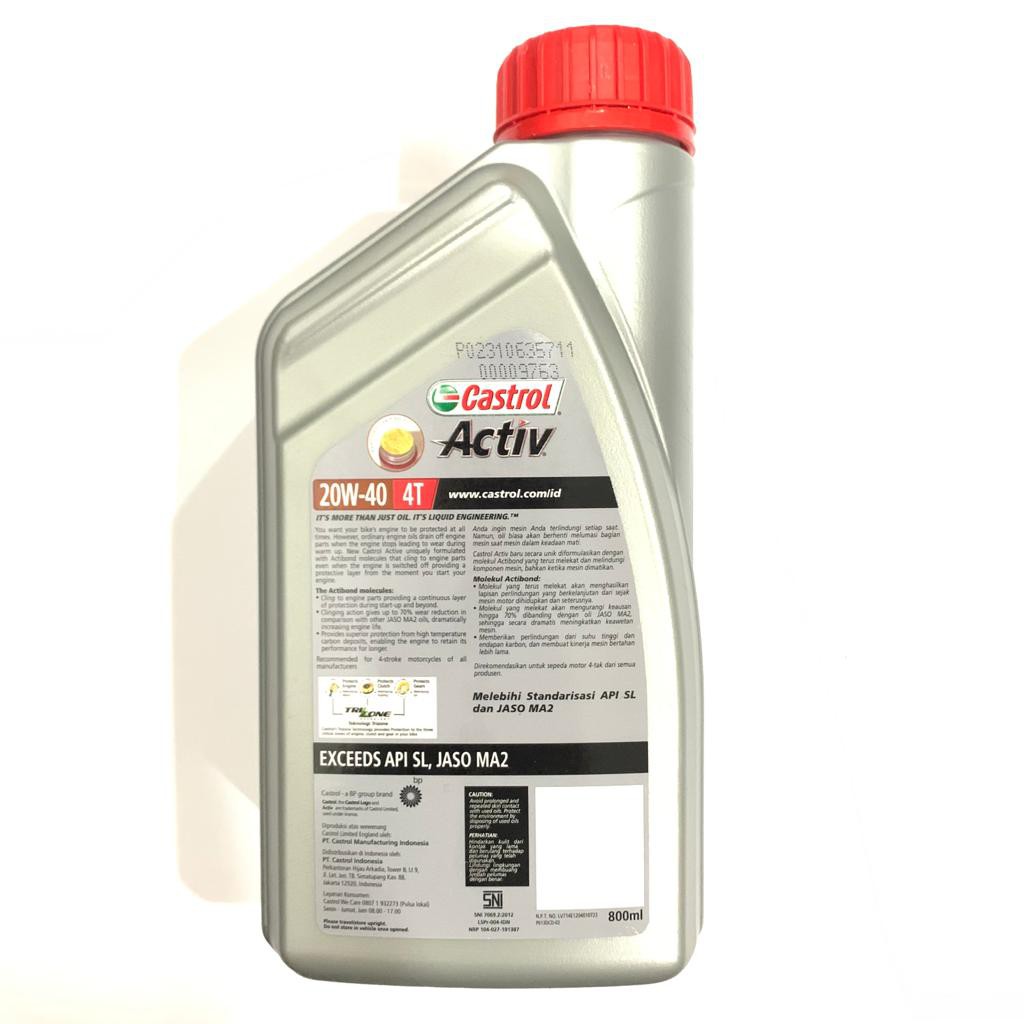 OLI MESIN MOTOR CASTROL ACTIV 4T 20W40 800ML API SL JASO MA2 ORIGINAL