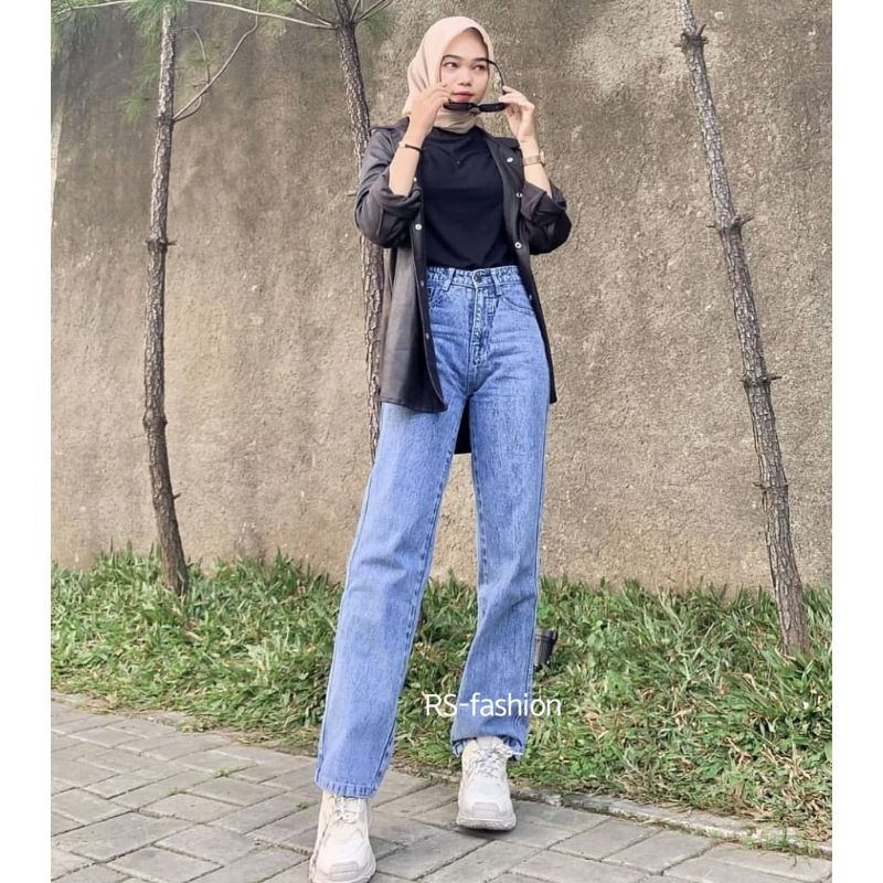 HIGHWAIST KULOT JEANS WANITA LOOSE BLACK / KEKINIAN