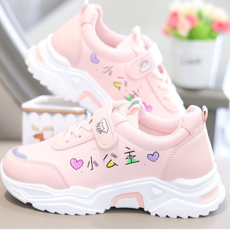 sepatu sneaker anak perempuan Jepang pink