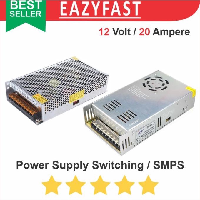 Power Supply PSU Jaring 12V 20A Adaptor Trafo Switching SMPS LED FAN efst90 Murah
