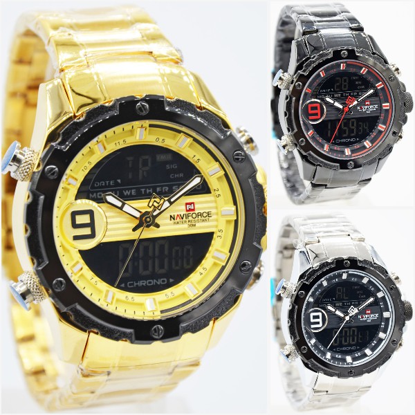 Naviforce NF9146M Jam Tangan Pria Dual Time Original Stainless Steel