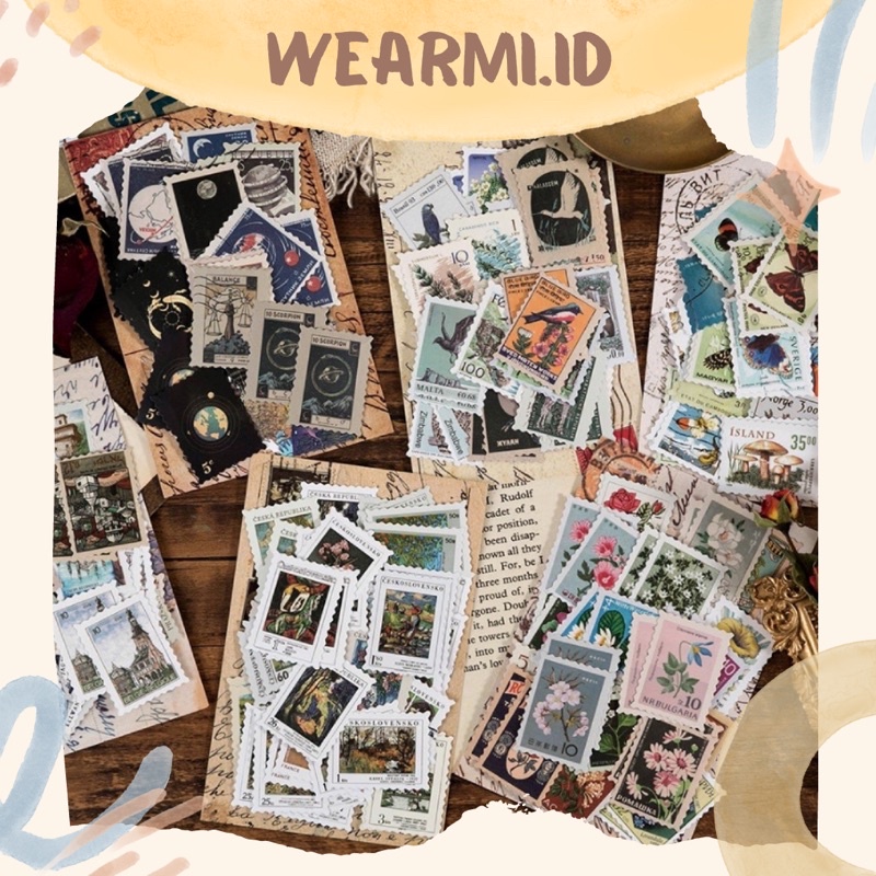 

46 pcs Sticker Pack Stamp V2 Perangko Aesthetic Lucu Scrapbook Jurnal Bujo DIY stiker