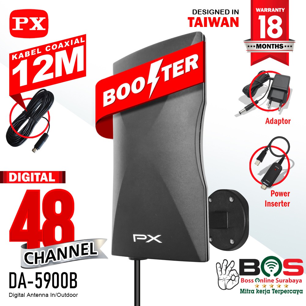 Antena TV Digital Analog PX DA 5900B Booster Kabel 12M Indoor Outdoor