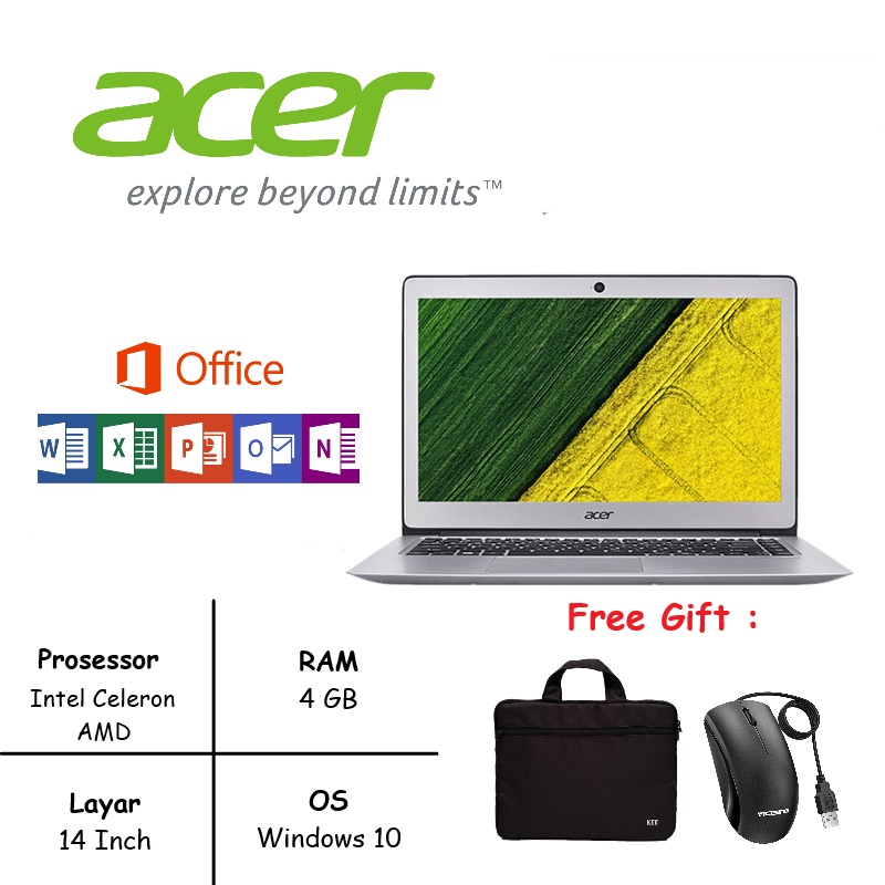 LAPTOP ACER 14 MURAH INTEL/AMD DUAL CORE RAM 8GB WINDOWS 10 INSTALLED