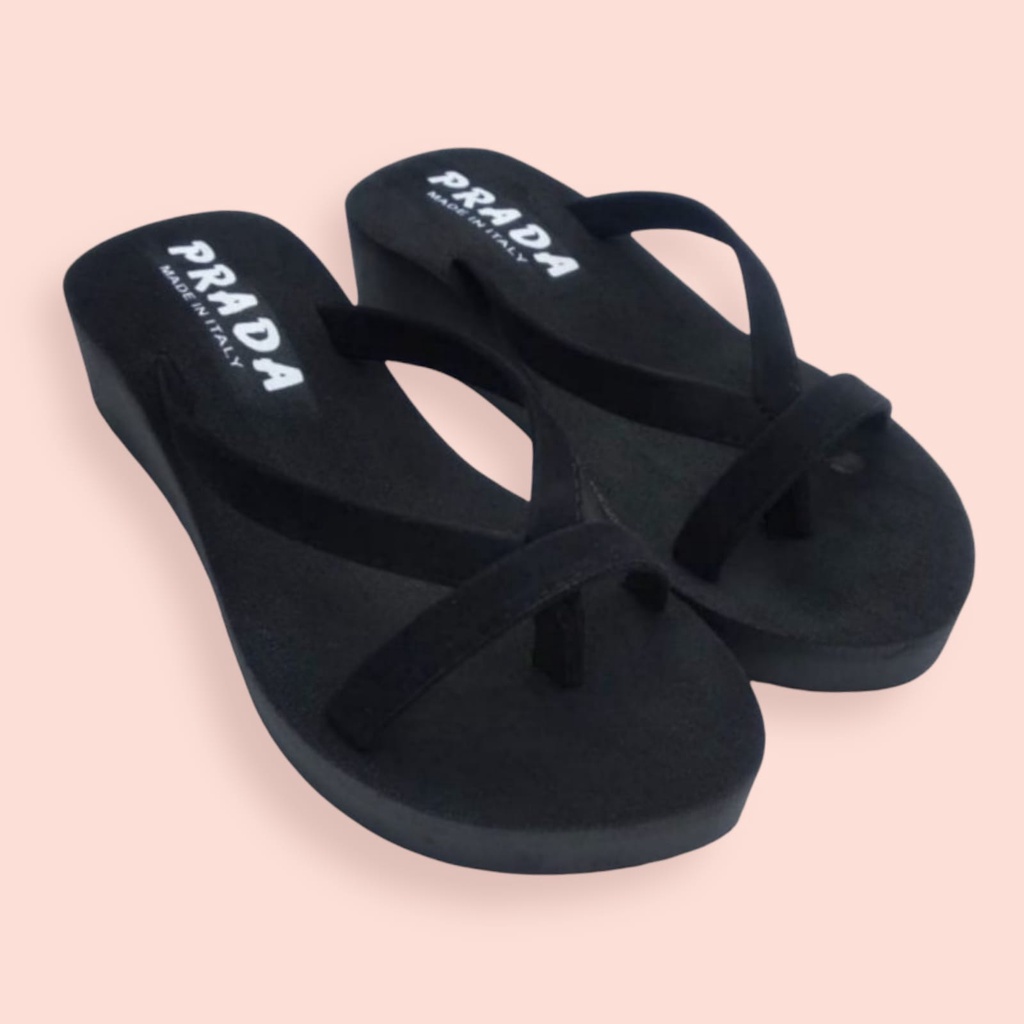 Sandal Wanita Wedges Spon Silang Simple | Sendal Wedges Spon Jepit Silang Kopit | Wedges Dewasa Prada-1