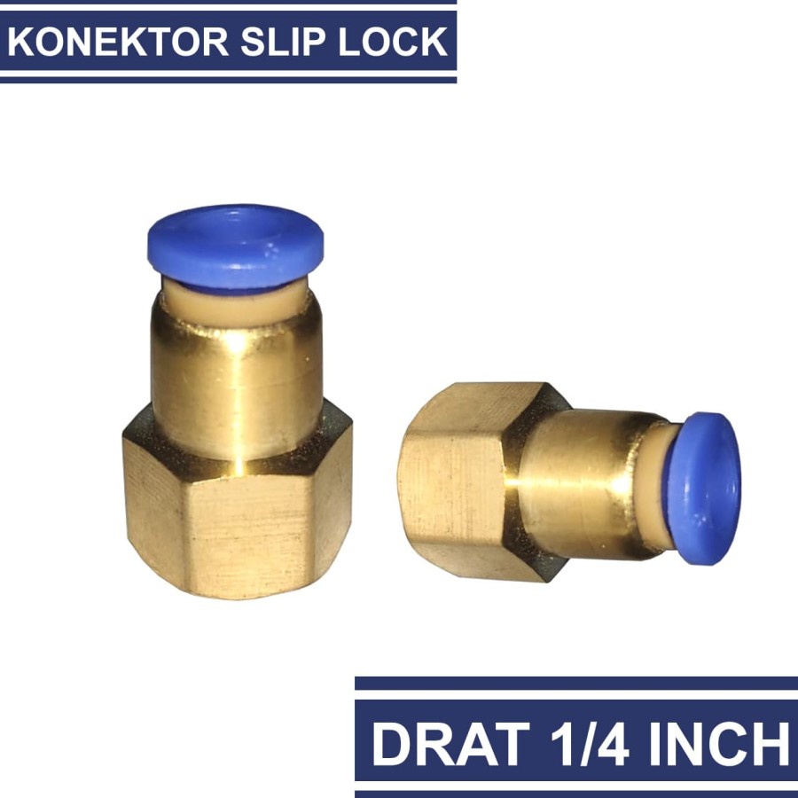 Konektor drat dalam 1/4 inch ke Slip Lock Selang PU 6mm 8mm 10mm