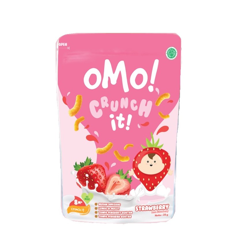 Omo! Crunch It! Strawberry Snack Makanan Ringan Camilan Bayi 8M+ 25g