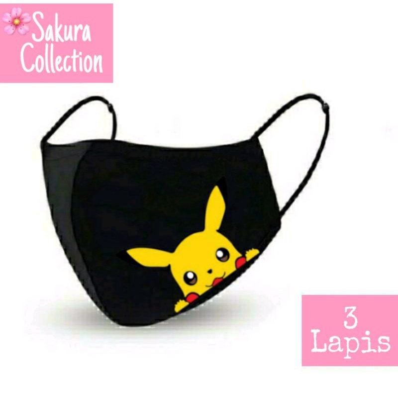 Masker Kain 3 Lapis - Pikachu ( Pokemon )