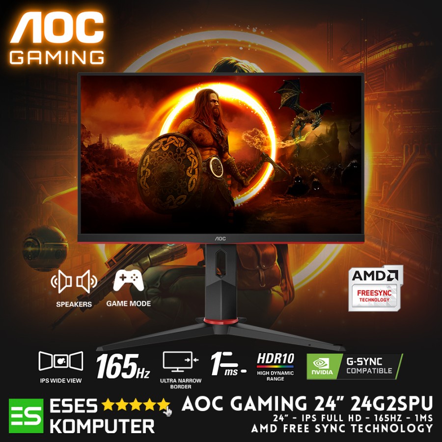 Monitor AOC Gaming 24G2SPU 24 Inch 165Hz 1ms IPS with 2x2W Speakers