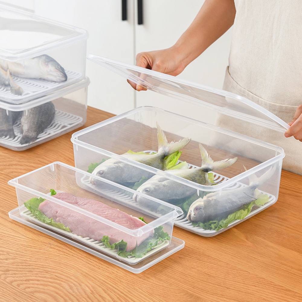 Kotak Penyimpanan Makanan Bentuk Persegi Panjang Bahan Plastik Transparan Dengan Tutup Untuk Kulkas Dapur