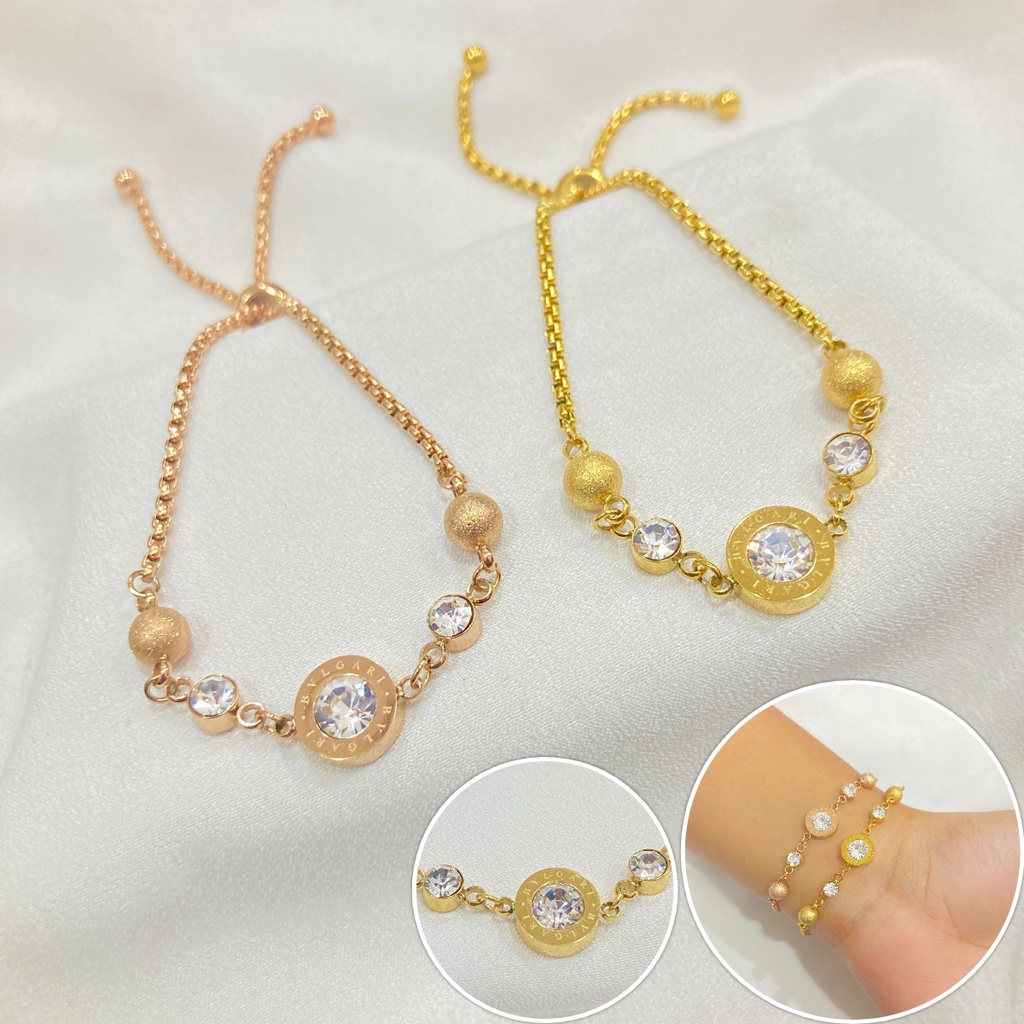 Gelang Serut Berlian Zircon Titanium Anti Karat Gold Fashion Korea