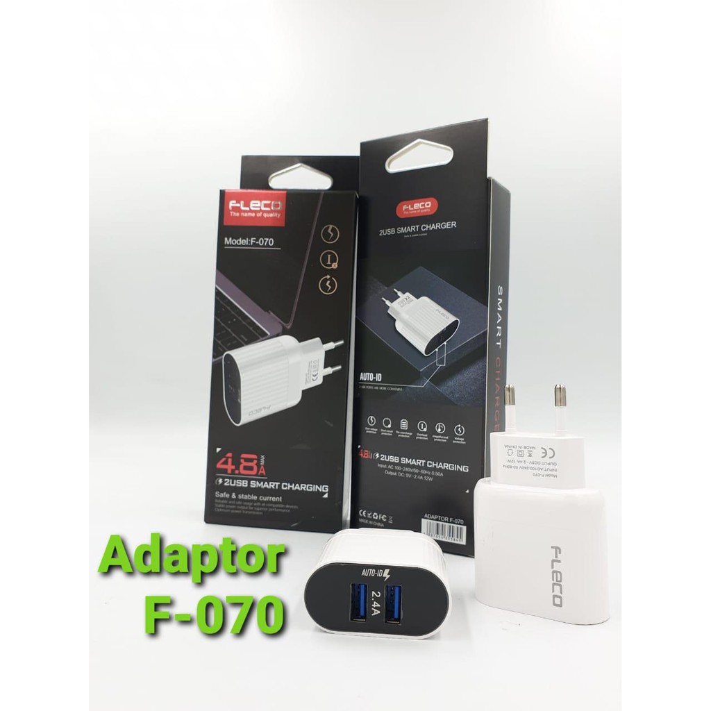 Smart Charger TC Fleco F070 new 2 usb output 4.8A max led