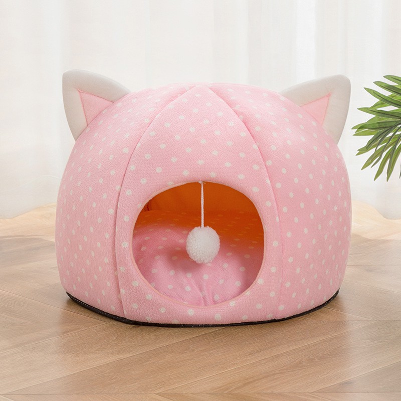 Rumah Tempat Tidur Kucing motif Pinky Cat + bantal