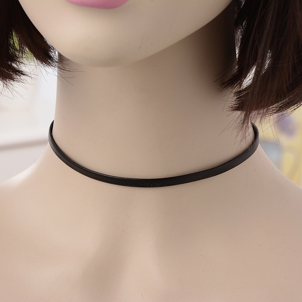 Kalung Choker Handmade Bahan Kulit Pu Warna Hitam Gaya Punk Gothic Vintage Untuk Wanita