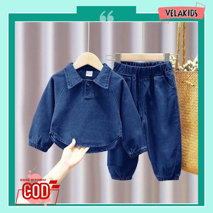Setelan Anak Levis Demin Perempuan Girl Import Lengan Pendek Set Baju Anak Cewek