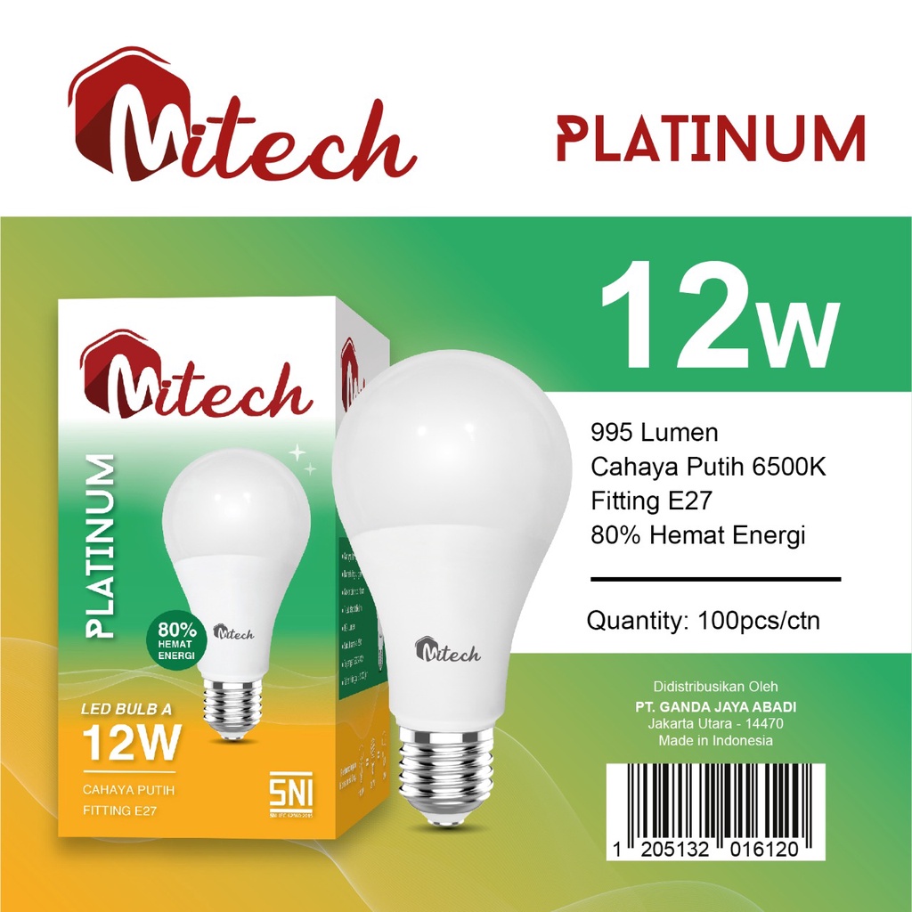 Lampu Led MiTech Platinum A Bulb 12w 12Watt Bohlam Led Bergaransi 1Thn