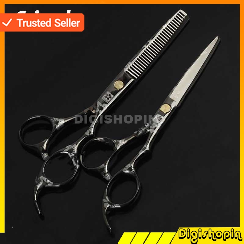 Gunting Rambut Sakura Hitam Gunting Rambut Model Flat Cut 6 Inch Gunting Barber / Gunting Cukur Ramb