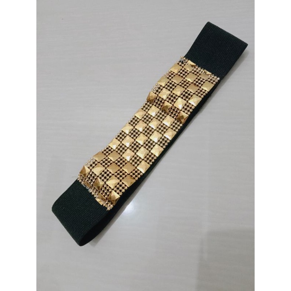 sabuk ikat pinggang wanita gold diamond bahan karet melar