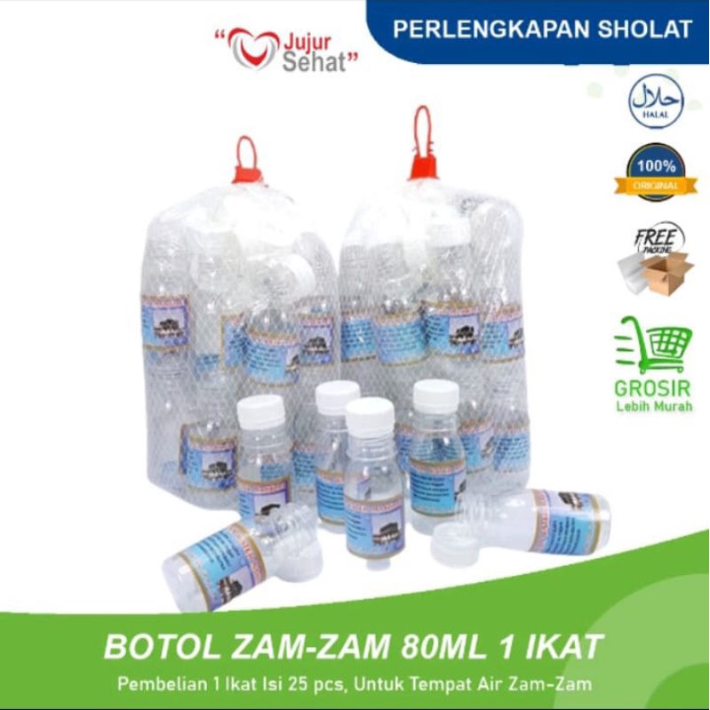 

Botol Air Zam-zam Kosong 25 pcs Botol Zamzam 80ml Kemasan Plastik Lucu Murah untuk Oleh Oleh Haji dan Umroh