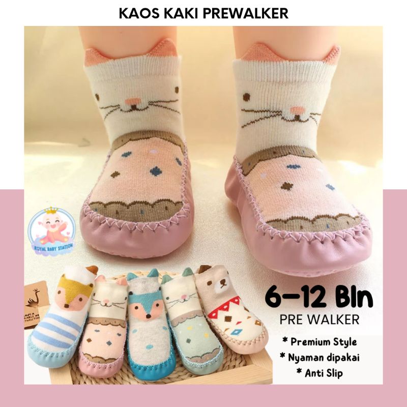 Sepatu Kaos Kaki Prewalker Bayi Panjang 6-12 Bulan Premium Anti Slip Import