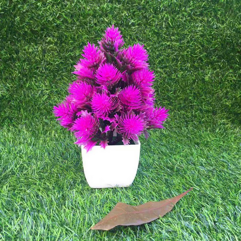 Pinus Rumput Bunga Plastik Pot Tanaman Simulasi Tanaman Hijau Kecil Pot-Ungu