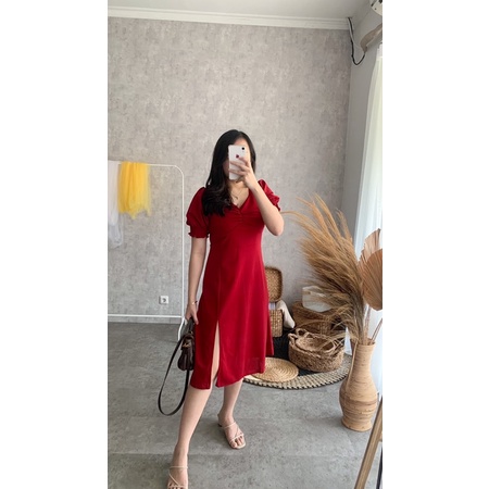 Haruka Dress // Dress Polos Wanita Dress Korea Dress Bigsize Dress Merah