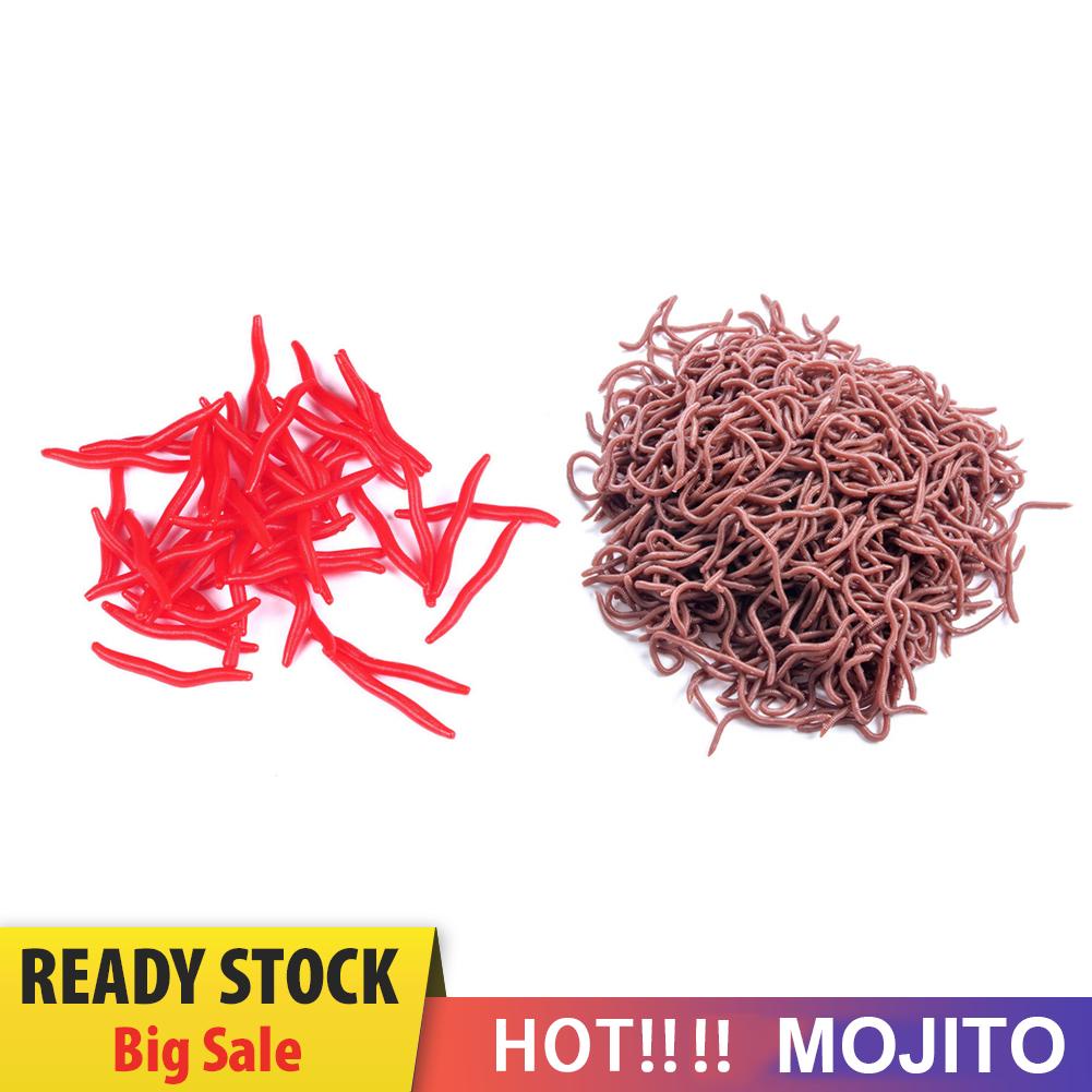 50pcs / Set Umpan Pancing Buatan Bentuk Udang Cacing Tanah Warna Merah