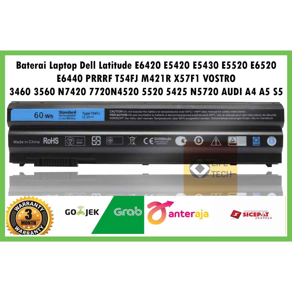 Baterai Laptop Dell Latitude T54FJ HCJWT E6420 E5420 E5520 E6520 VOSTRO 3460 3560 Inspiron 5425 N7420 14R-SE-4420 Dell AUDI A4 Series