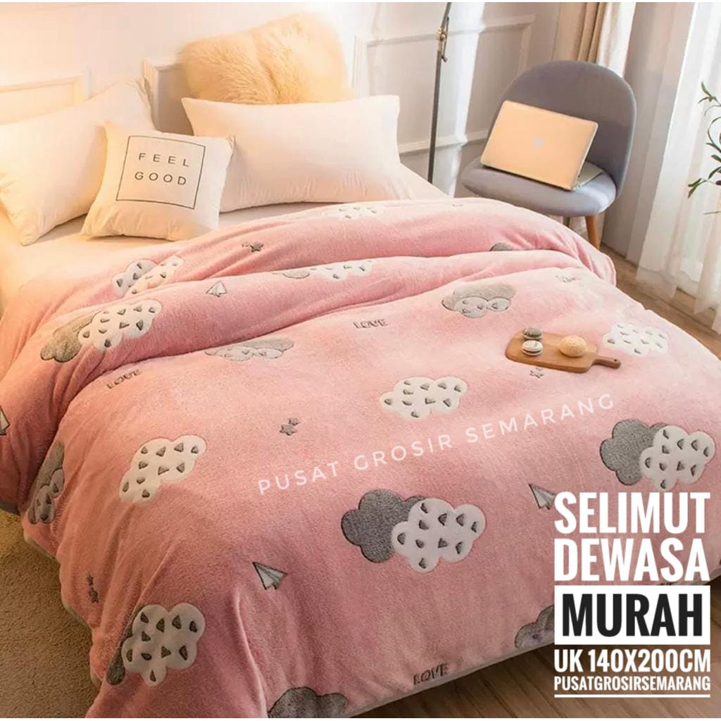 Selimut Dewasa Murah MORIA Abstrak Leaf Polkadot Flower Bvrbery Reindeer Could Moon Star Awan Rusa-Pink Cloud