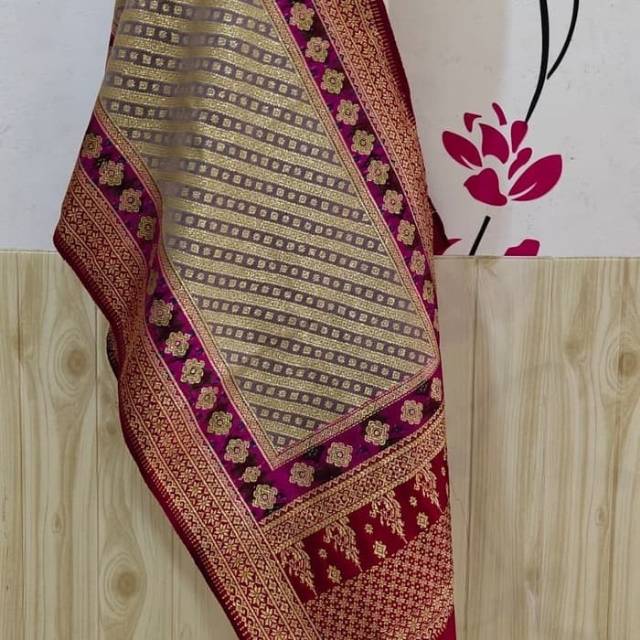 songket palembang asli tenun 3D pulir penuh sutra ori cristal berlian