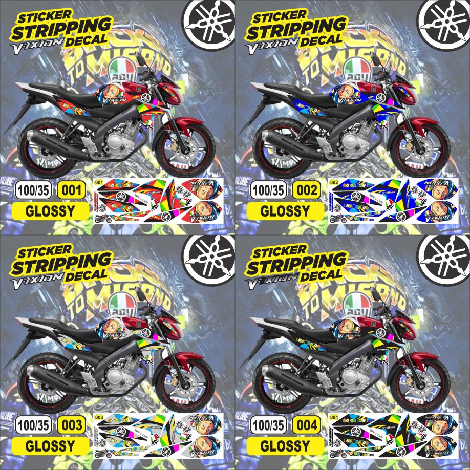 Stiker decal striping yamaha vixion new variasi rossi semua ready bisa tambah angka