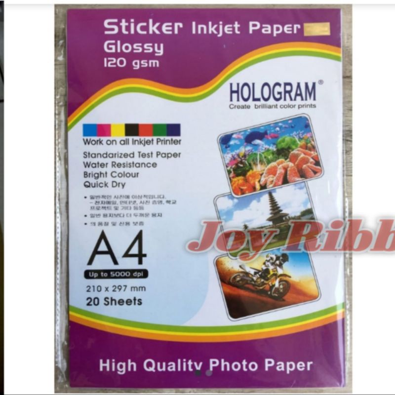 

Glossy Sticker Inkjet Paper A4 120 GSM Isi 20 Lembar Merk Hologram