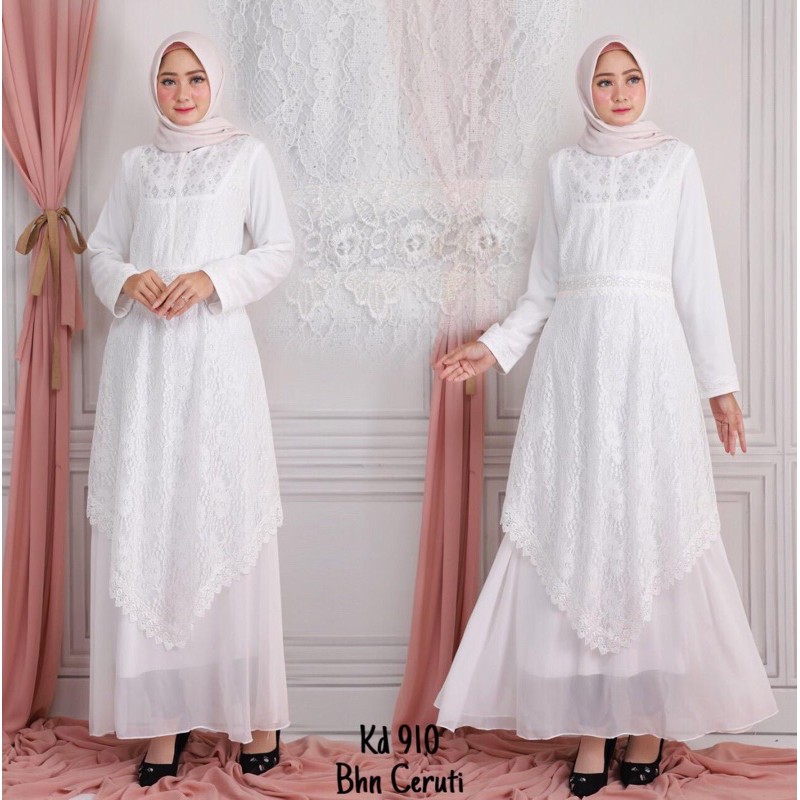 GAMIS PUTIH BROKAT UMROH LEBARAN CANTIK REALPICT